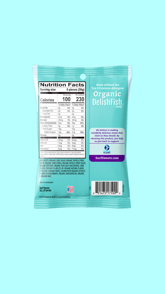Organic DelishFish® 2.75oz Pouch by Surf Sweets - Back of Bag