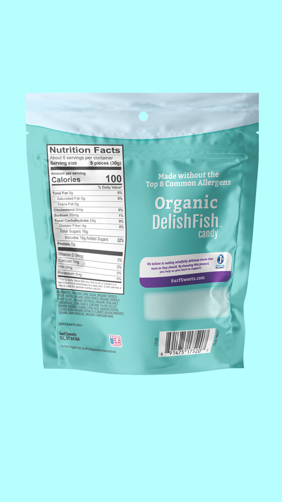 Organic DelishFish® 6oz Bag by Surf Sweets - Back of Bag