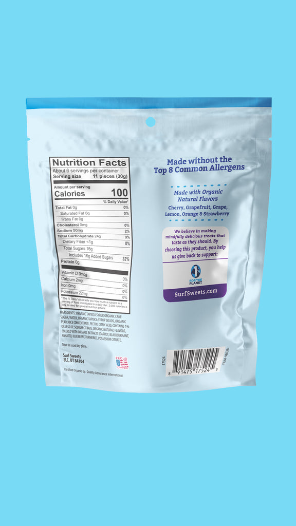 Organic Fruity Bears 6oz Bag by Surf Sweets - Back of Bag