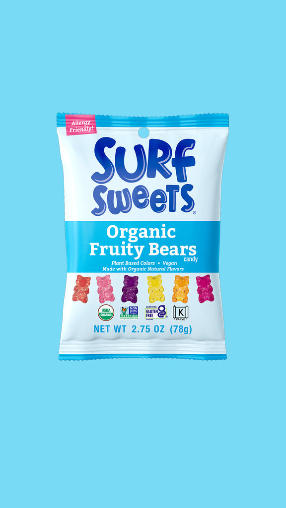 Organic Fruity Bears 2.75oz Pouch by Surf Sweets - Front of Bag