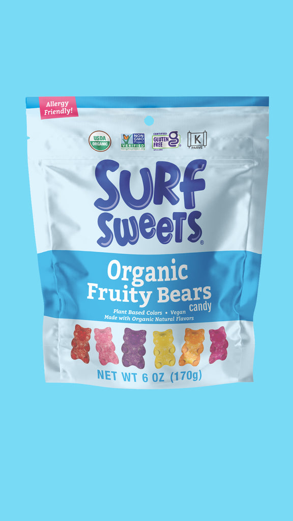 Organic Fruity Bears 6oz Bag by Surf Sweets - Front of Bag