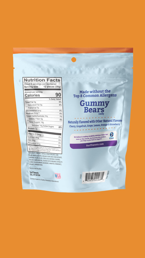 Gummy Bears 6oz Bag by Surf Sweets - Back of Bag