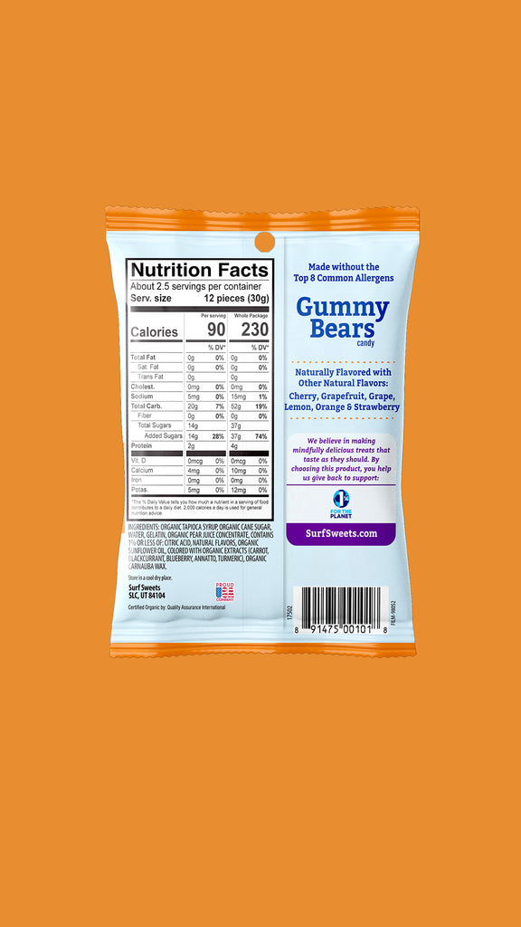 Gummy Bears 2.75oz Pouch by Surf Sweets - Back of Bag