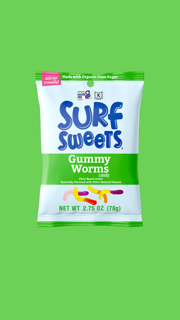 Gummy Worms 2.75oz Pouch by Surf Sweets - Front of Bag